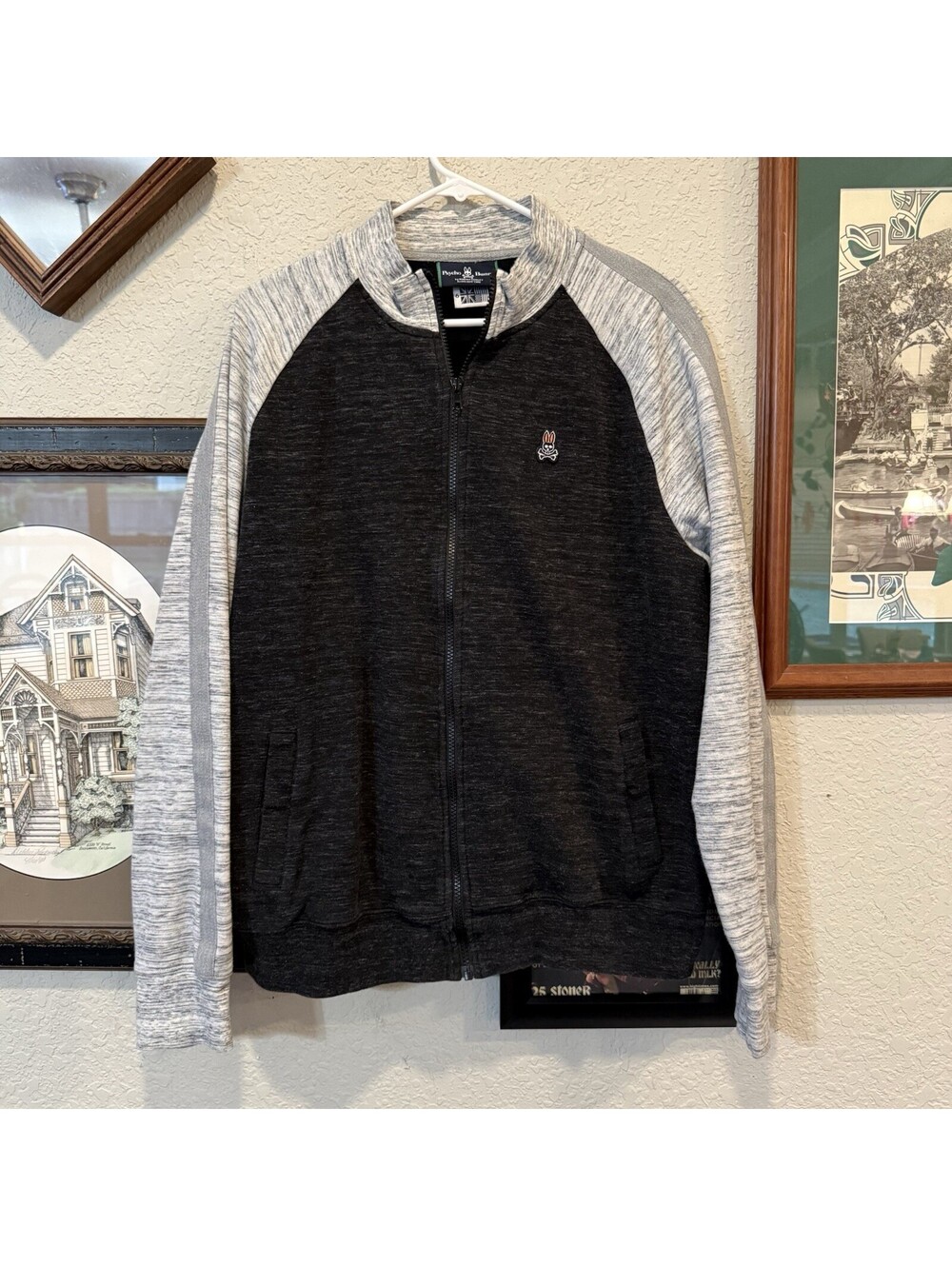 Psycho Bunny Full Zip Designer Sweatshirt Track Jacket Mens Size 6 Large